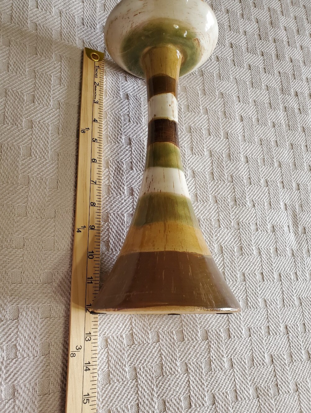 Vintage MCM Striped Ceramic Pillar Candle Holder Retro Earth Tone Pottery Boho - Picture 6 of 11